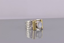 Two Tone Sterling Silver Oval Faceted Moonstone Textured Band Ring 925 Sz: 7