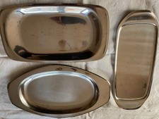 3x Servierplatten vermutlich aus Edelstahl - siehe Fotos