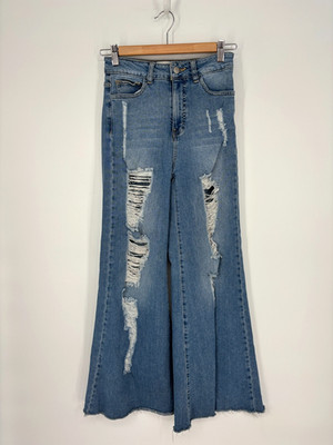 Uniq By Litz Jeans Womens 25/1 Wide Leg Flare Distressed Grunge Made In USA