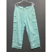 Lauren Ralph Lauren Women Light Green Cargo Pants Linen Tie Ankles Beach Size 6