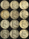 Roll of 12 Circulated 1940s-1960s Franklin Half Dollar 90% Silver Coins