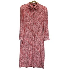 Talbots Shirt Dress Womens M Red White Print Long Sleeve Midi Button Front