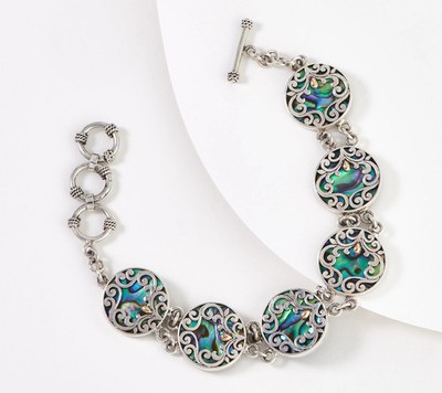 Handwerklich handgefertigt Sterlingsilber Schnörkelarbeit Abalone Station Armband, 7-3/4''