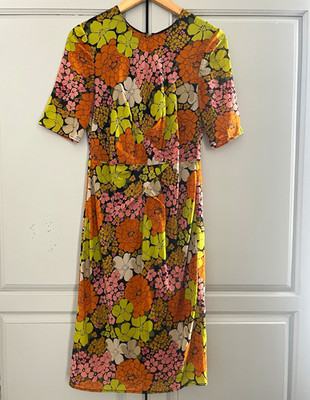 Whistles Angelica Tangerine Dream Silk Shift Midi Dress UK10 1/2 Sleeve Zip Back