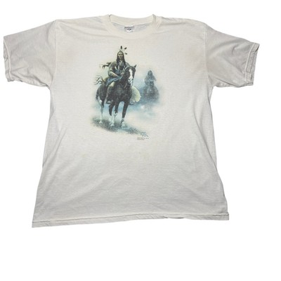 Vintage Native American Huck DeHaan 1993 T-Shirt Jerzees Men's L White 