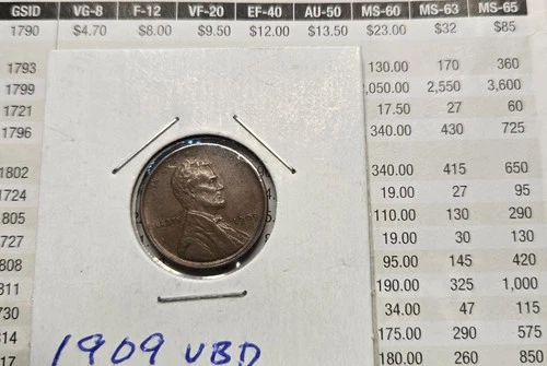 1909 VDB 1c BN Lincoln Cent Slight Rotation Error Very Fine +