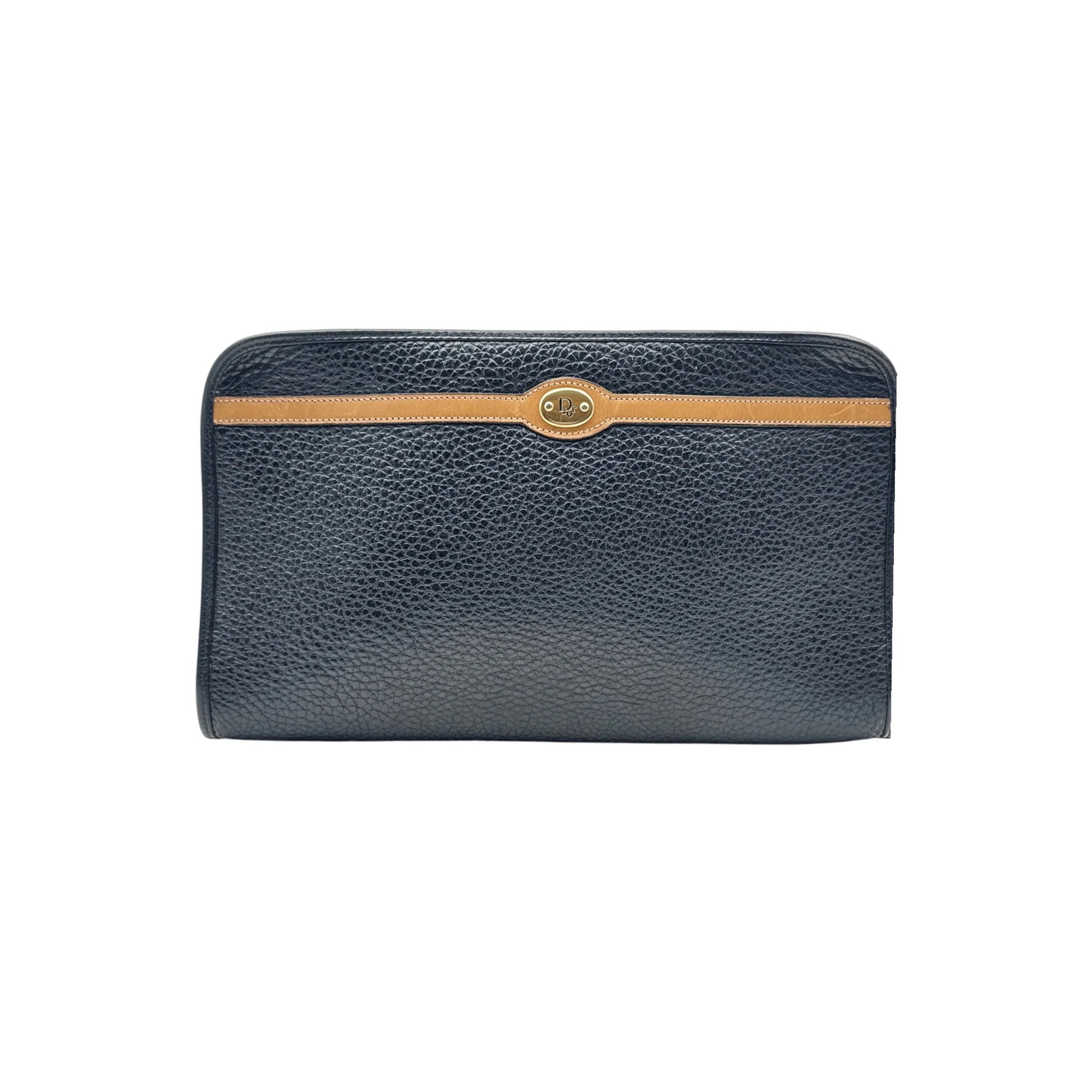 Autentica pochette pochette Christian Dior vintage nera in pelle testurizzata con zip