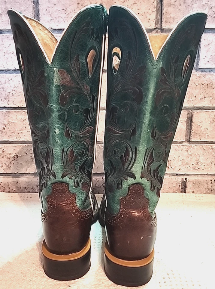Botas occidentales de cuero Twisted X WRS0021 Ruff Stock para mujer 6,5B caña verde azulado marrón Foto 4 de 4