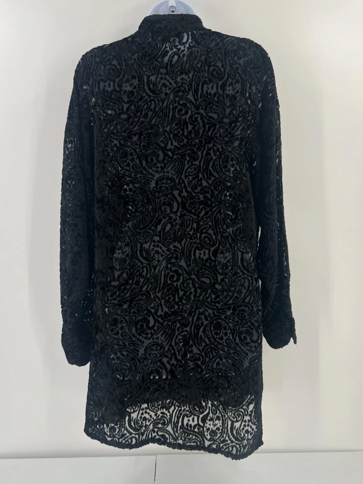 Valerie Stevens 6 Black Velvet Burnout Tunic Jacket Sheer Paisley Goth Witchy - Image 2 of 4