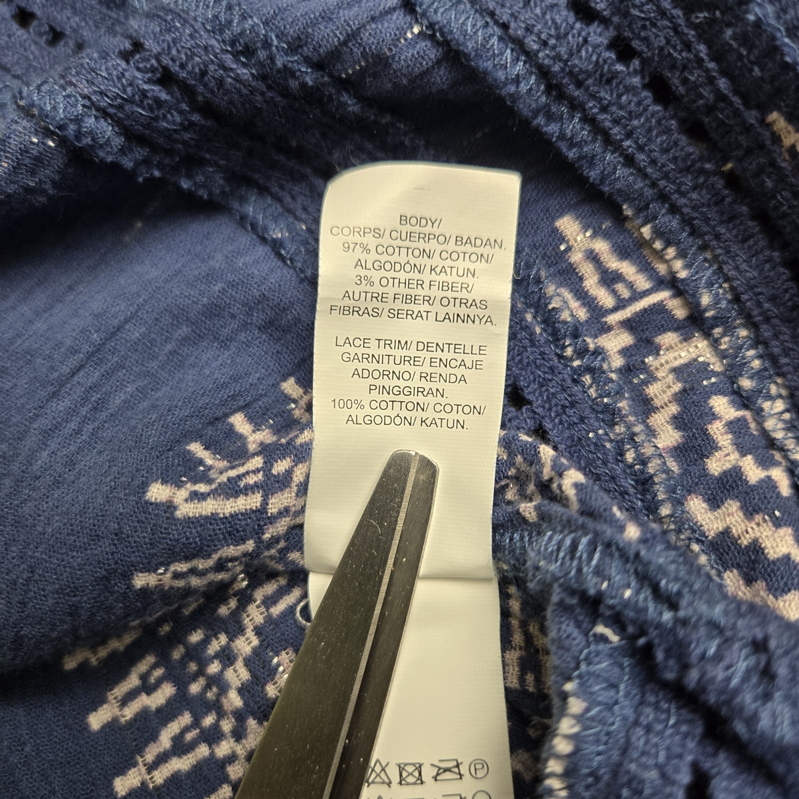 Lucky Brand Top Womens 1X Blue Stripe Gauzy Cotton Glitter Tunic Beachy