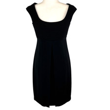 Louis Feraud Dress US Sz 6 Vintage Lined Above Knee Front Pleat Dark Blue