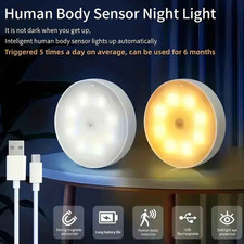 LED Motion Sensor Under Cabinet Closet Light USB Rechargeable Kitchen Lamp