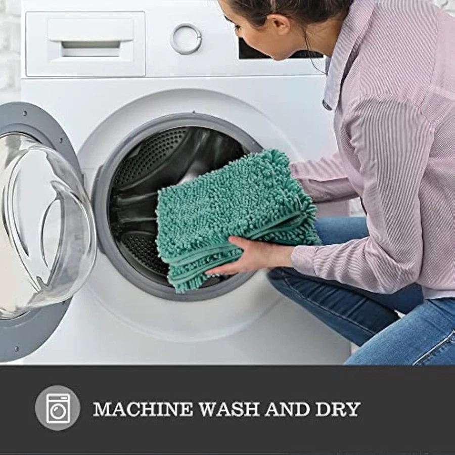 Alfombra de baño verde azulado 47 x 17 - alfombras de baño chenilla gruesas | absorbente y con Foto 4 de 4