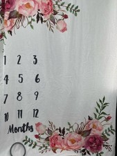 Floral Baby Milestone Blanket White Floral Months Monthly Photo Backdrop 2 Piece