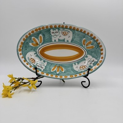 Ceramica Vietri Mare F. lli Solimene 10.5  Oval Serving Bowl Cat Made in Italy