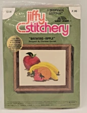 Jiffy Stitchery VTG NEW Bananas Apples Embroidery Kit 1970s MCM Retro SEALED 346