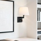 Linen Wall Sconce with LED Integrated Reading Light & On/Off Switch for Bedroom