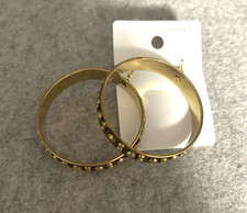 NWT Fashion Earrings Large Goldtone  Brown Hooped Earrings With Studs Pierced