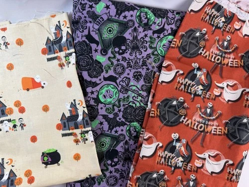 Lot of 3 Halloween Fabric Total 1.5 Yards Disney Nightmare Before Christmas POP