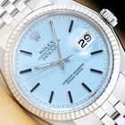ROLEX DATEJUST 1601 ICE BLUE DIAL 18K GOLD STEEL WATCH w/ ROLEX FOLDED BRACELET