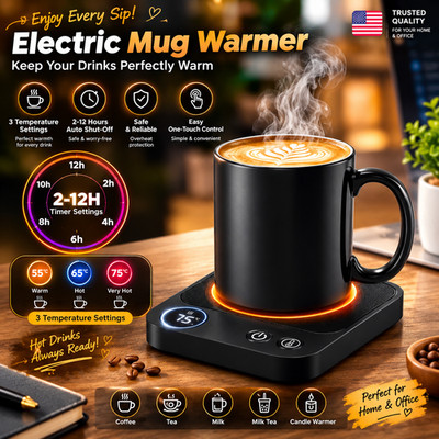 Electric Mug Warmer Coffee Cup Warmer 3 Temperature Settings Auto Shut-Off