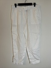 Talbots Size MEDIUM Pull On Wide Leg Linen Drawstring Pants White Soft