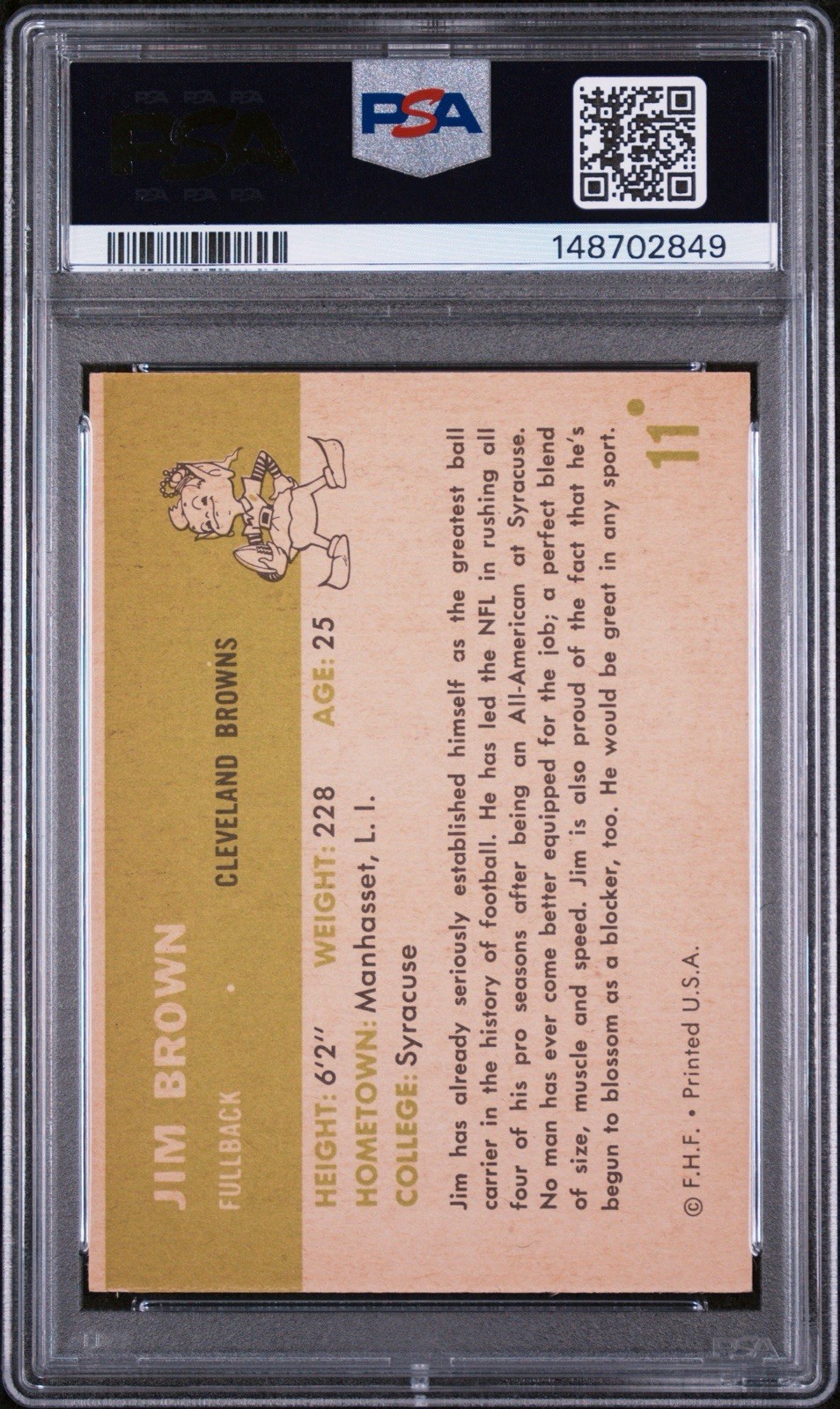 Fleer 1961 Fleer Jim Brown #11 Cleveland Browns PSA 6 NEW CERT view 2