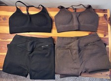 BO TEE Sports Bras T-Back matching Leggings V-Front Small Black/Brown Ribbed