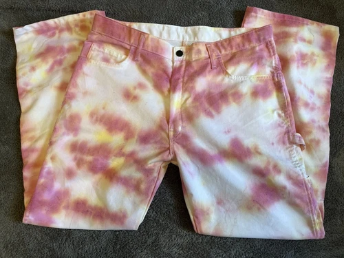 Pantalon homme Dickies Tie Dye 34x30 rose blanc jaune skateboard suprême