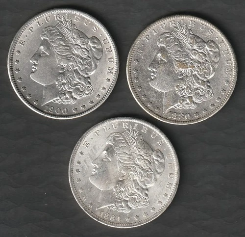 Morgan Silver Dollar Lot (3) BU/UNC Blast White Mint Luster 90% Silver SKU177
