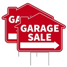 2PC Garage Sale Yard Sign with Stakes 17 Inches by 13 Inches - Double Sided S...