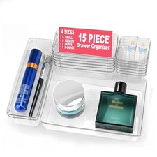 15 Pcs Clear Plastic Drawer Organizer, Makeup Vanity Organizer