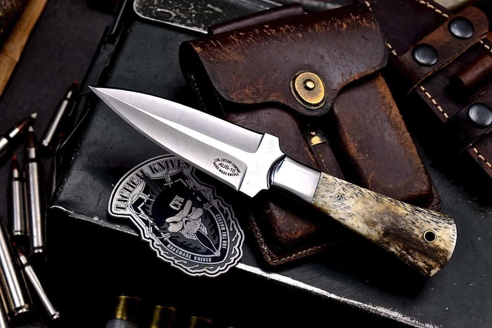Faca de caça CFK feita à mão AUS 10 personalizada BROWN CAMEL BONE pequena adaga - Imagem 3 de 4