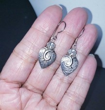 925 Sterling Silver Heart Shaped Dangle Earrings 3.2 grams