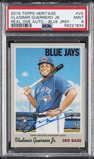 2019 TOPPS HERITAGE REAL ONE AUTOS BLUE JERSEY VLADIMIR GUERRERO JR. PSA 9 AUTO