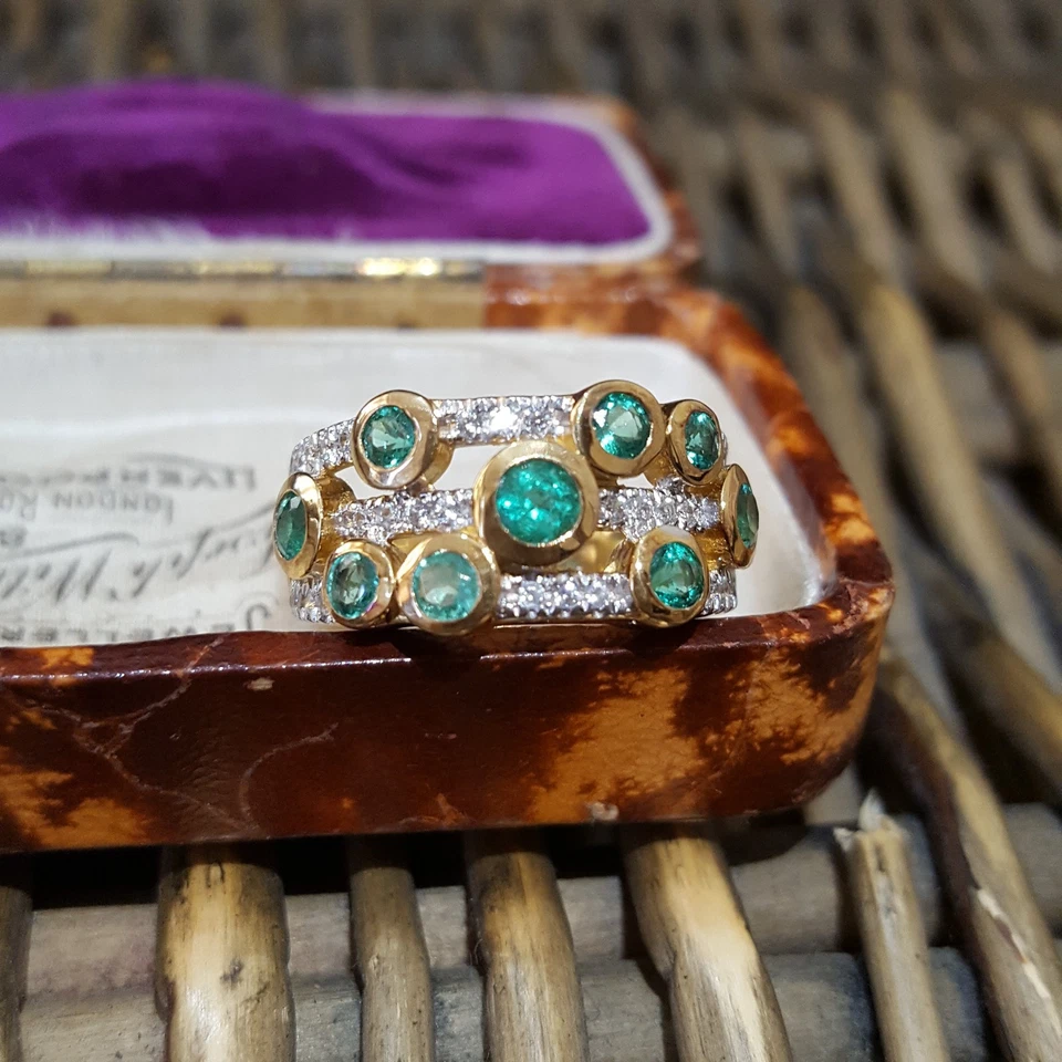 Anillo de Plata de Ley 925, Banda Brasileña de Esmeralda y Topacio, Talla K.5 EE. UU. 5.5, Oro Foto 3 de 4