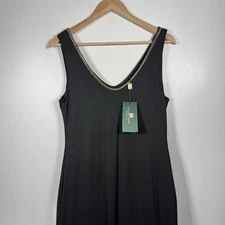 Holland Cooper Amber V-Neck Maxi Dress Black Gold Chain Trim Size Large L NEW