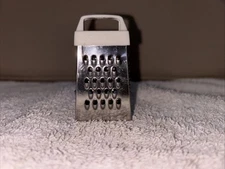 Miniature Metal Cheese Grater Decor With White Plastic Handle 2.75" Tall