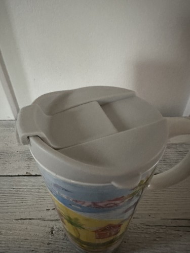 Ceramic Jumbo Travel Mug With Lid By Cypress Beach. Beach House Vacation Ocean - Picture 2 of 6
