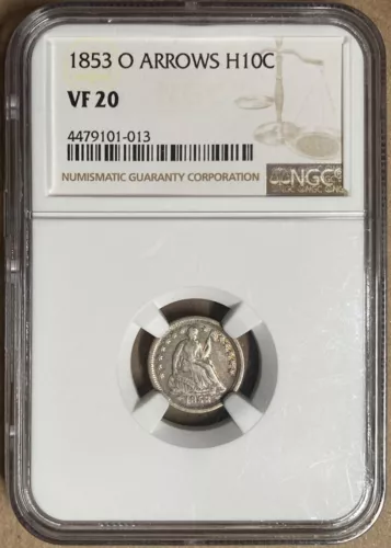 1853-O NGC VF20 Liberty Seated Half Dime H10c with Arrows - New Orleans Mint