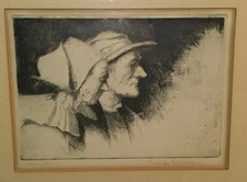 FREDERICK E WALLACE"Brittany Peasants" Etching Artist Signed Antique American