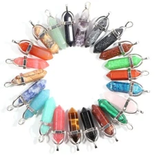 Charms Double Point Stone Pendants Hexagonal Healing Crystal Gemstone 50pcs