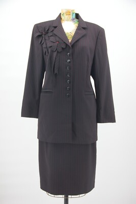 ESCADA Black Red Stripe Skirt Jacket Suit 40 USA 10 Office Siren Goth Old Money