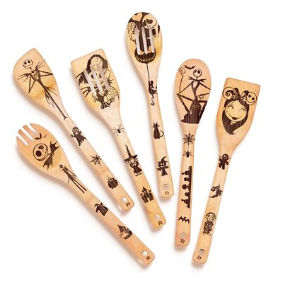6PCS Wooden Kitchen Utensils Set Gothic Nightmare Before Christmas Design