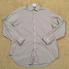 Polo Ralph Lauren Shirt Mens 16.5 Purple Green Striped Long Sleeve Button Up