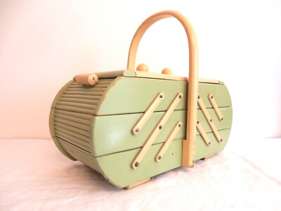Rare 50s design sewing box Nähkasten Nähkorb aus Holz 1958 original paint 