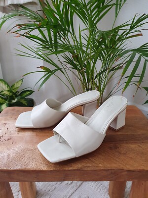 Zara Leather Thong Heel Square Toe Sandals Cream Size UK 5 | eBay UK