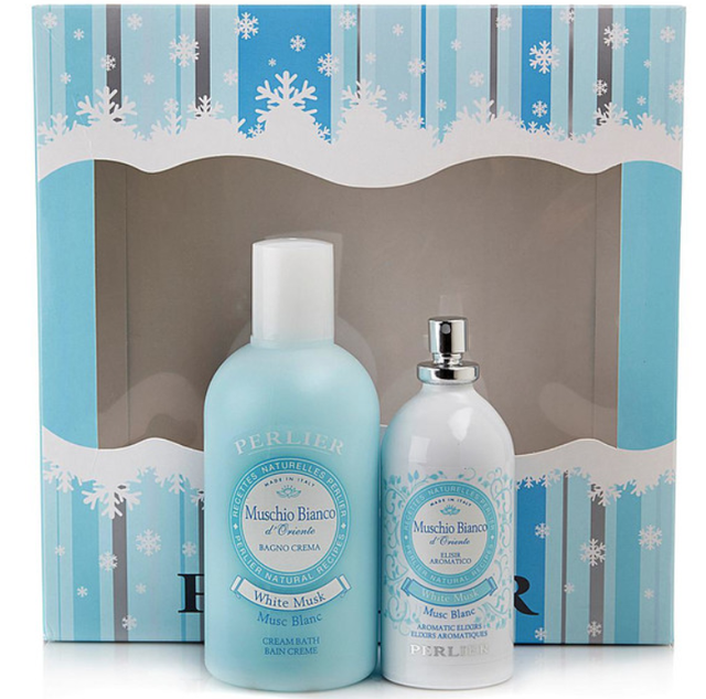 PERLIER White Musk GIFT SET Bath Cream, 8.4 oz Aromatic Elixir Spray