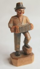 Vintage Accordionist Carved Wooden Alpine / Black Forest Figure