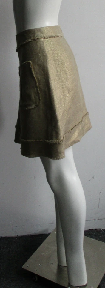 Falda OSCAR DE LA RENTA arpillera recubierta de oro línea A talla 10 Foto 3 de 4